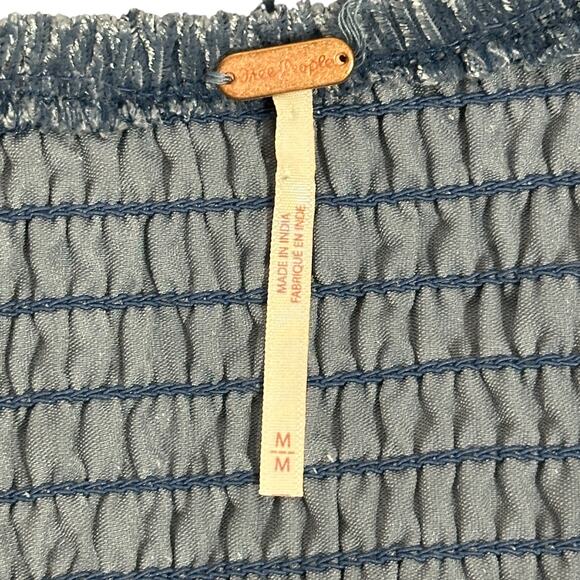 Free People Farrier Velvet Mini Dress Womens M Blue Smocked Puff Sleeve Witchy - Picture 7 of 8